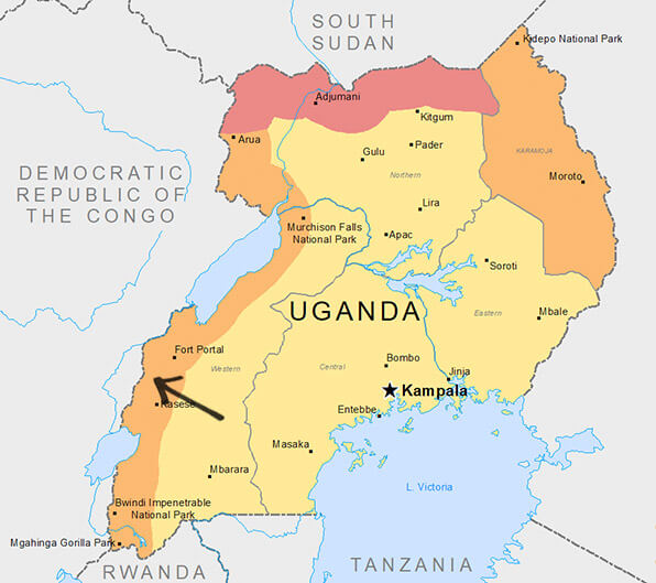 Karta över Uganda, där vi hämtar vårt ekologiska kaffe ifrån.